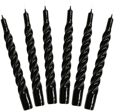 Свічки з крученим конусом, виготовлені в Італії, доступні 25 кольорів, лаковані настільні свічки, спіральні свічки з тривалим часом горіння 5 годин, декоративні свічки, 6 шт. , 2,2 x 21 см (чорні)