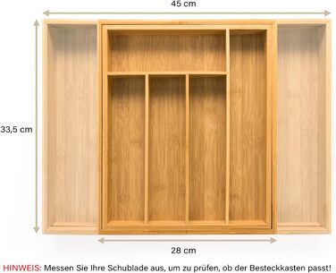 Лоток для столових приборів budu 47 (глибина 47 см) виготовлений з - Органайзер для кухонних шухляд - Висувний - Органайзер для кухонних шухляд (33,5 см, бамбук)