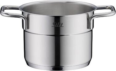 Набір посуду Silit Extra Cook каструлі 12/14 см зі скляною кришкою, внутрішньою мірною шкалою, широким обідком для зливу, з нержавіючої сталі Crominox, для невеликих порцій, компактно складаються, запобігають капанню (каструля для мяса, 12 см)