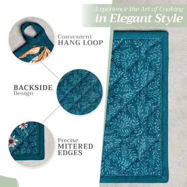 Рукавички для духовки, прихватки для каструль Maison d&39 Hermine, 100 бавовна, термостійкі кухонні рукавички, рукавички для духовки (19 x 33 см) та прихватки для каструль (20 x 20 см) для приготування їжі, Morzine - Рукавички для духовки (19 x 33 см) та 