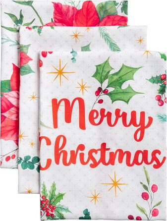 Набір з 3 багатоцільових кухонних рушників Maison d&39 Hermine Rural Christmas, 100 бавовна Барні рушники День подяки/Різдво (50 см x 70 см) (17 - Різдвяні рушники з пуансетією)