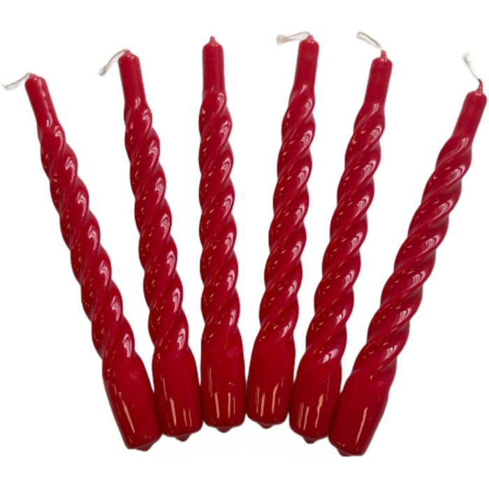 Свічки з крученою конусністю, зроблені в Італії, доступні 25 кольорів, лаковані настільні свічки, спіральні свічки з тривалим часом горіння 5 годин, декоративні свічки, 6 шт. , 2,2 x 21 см (різдвяно-червоні)