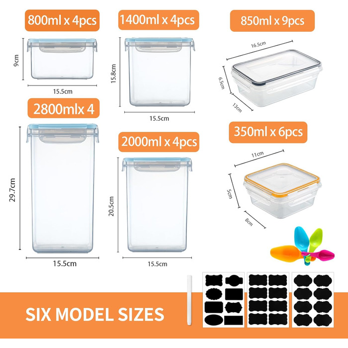 Контейнери для зберігання продуктів Hibisaws, 12 предметів, з кришками, контейнери для заморожування, коробки для продуктів, без BPA та 100 герметичні, прозорі, 6 x 1 л та 6 x 0,5 л, коробки для приготування їжі, набір Tupperware (HI160906)
