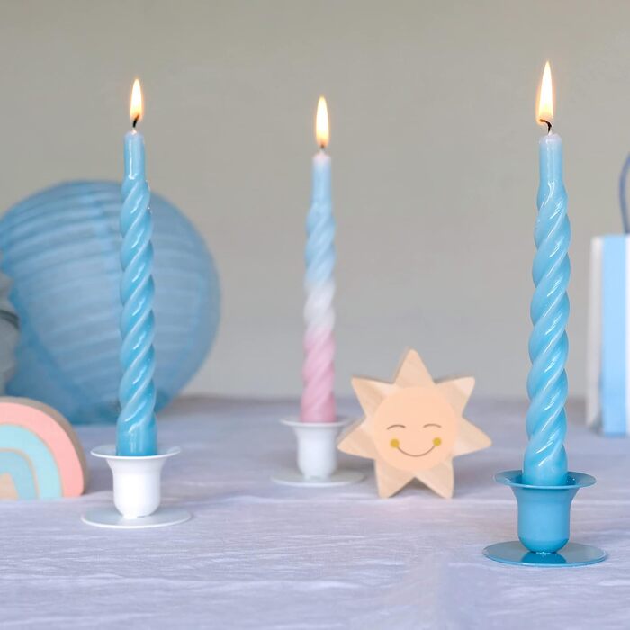Свічки з крученим конусом, виготовлені в Італії, доступні 25 кольорів, лаковані настільні свічки, спіральні свічки з тривалим часом горіння 5 годин, декоративні свічки, 6 шт. , 2,2 x 21 см (світло-блакитні)