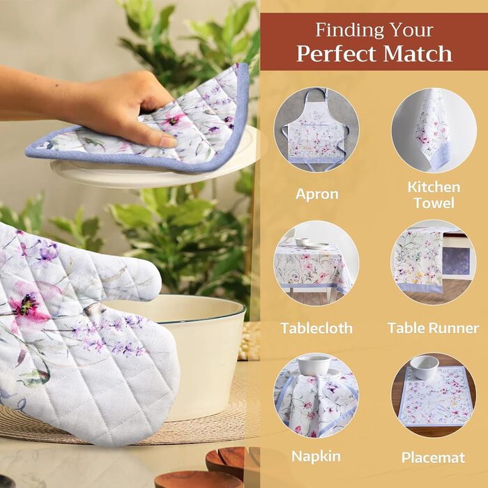 Рукавички для духовки Maison d&39 Hermine, підставки для каструль, 100 бавовна, термостійкі кухонні рукавички, рукавички для духовки (19 см x 33 см) та підставки для каструль (20 см x 20 см) для приготування їжі, Morzine - рукавички для духовки на День по