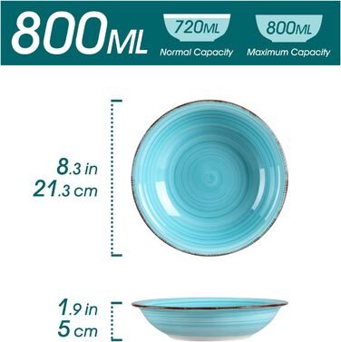 Плоская тарелка из 6 предметов, Ø 18,8 см Набор десертных тарелок для макаронных изделий (8,3 дюйма, синяя серия01)