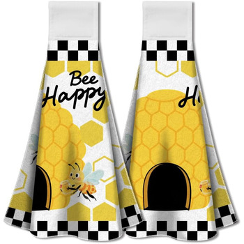 Набір з 2 різдвяних кухонних рушників для підвішування з петлею, рушник з написом Веселого Різдва, мякий абсорбуючий підвісний чайний рушник з мікрофібри 31,5 x 34,5 см для домашнього свята (Bee Happy)