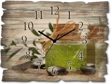 Настінний декор настінний годинник без цокання з дерева радіогодинник безшумний прямокутний 40x30 см їжа бакалія спеції трави лимон чилі вінтажний сільський U1RK трави (мило, кварцовий годинник)