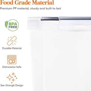 Банки для зберігання Lifewit з кришками 15 комплектів, контейнери для зберігання з універсальними кришками, герметична коробка для зберігання Кухонний органайзер з етикетками для зерна, борошна, цукру, пластівців на кухні, прямокутний без бісфенолу А (наб