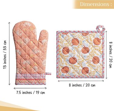 Рукавички для духовки, прихватки для каструль Maison d&39 Hermine, 100 бавовна, термостійкі кухонні рукавички, рукавички для духовки (19 x 33 см) та прихватки для каструль (20 x 20 см) для приготування їжі, Морзін - Рукавички для духовки (19 x 33 см) та п