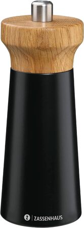 Соляний млин Зассенхаус Вуд ВЕСТЕРЛАНД біла/букова деревина Головка млина з деревини дуба з плавним регулюванням високопродуктивної керамічної шліфувальної машини Млин для спецій для солі 14 см, Ø 5,4 см (Чорний/Дуб)