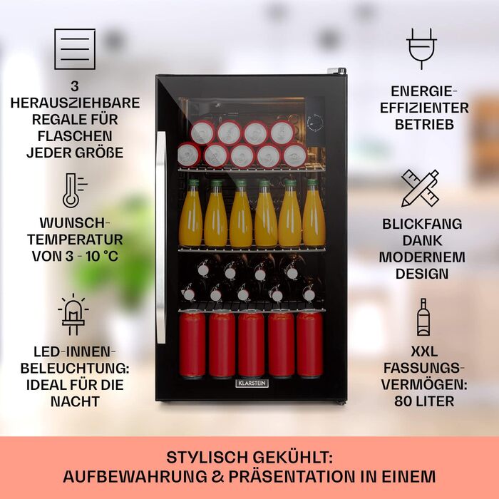 Мини-холодильник со стеклянной дверцей 80 л черный Klarstein