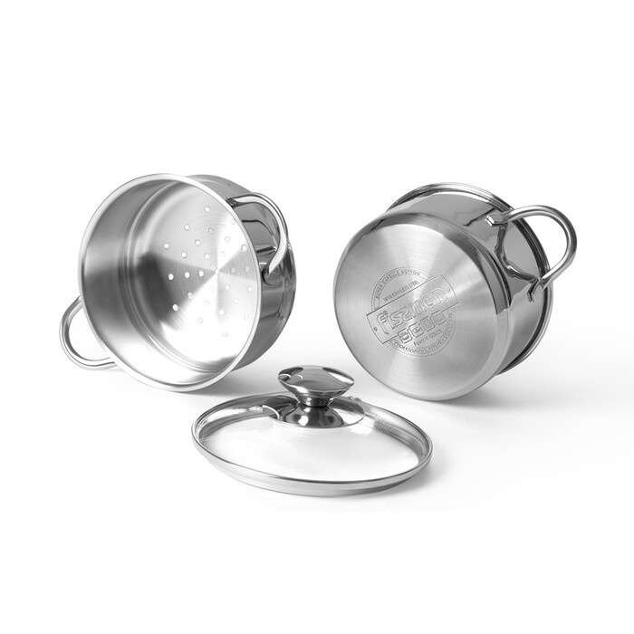 Кастрюля Fissman BAMBINO 14x7,0 см/1,1л со вставкой для варки на пару 14x6,5 см (5275)