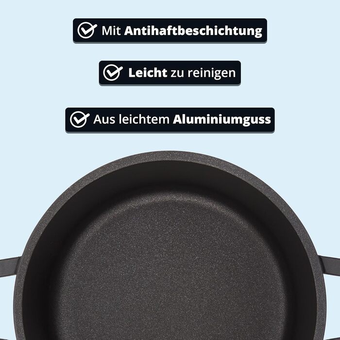 Каструля 10 л алюмінієва зі скляною кришкою 28 см, чорна KHG