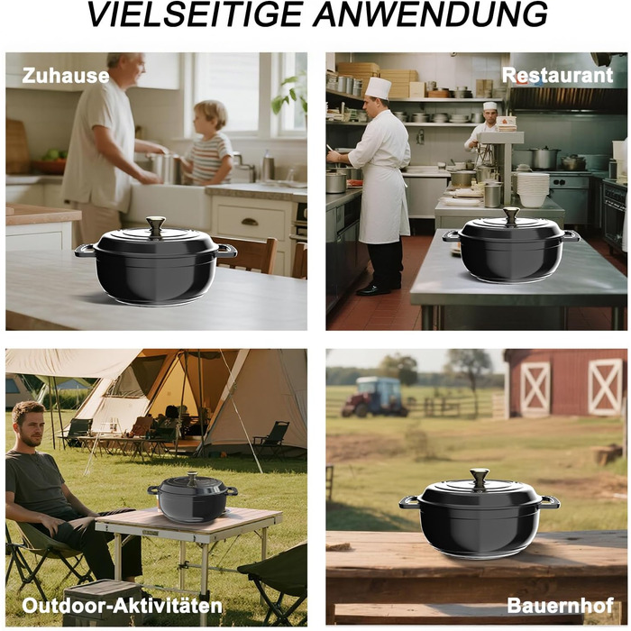 Чавунна жаровня 5,7 л з кришкою 28 см, чорна LEADZM