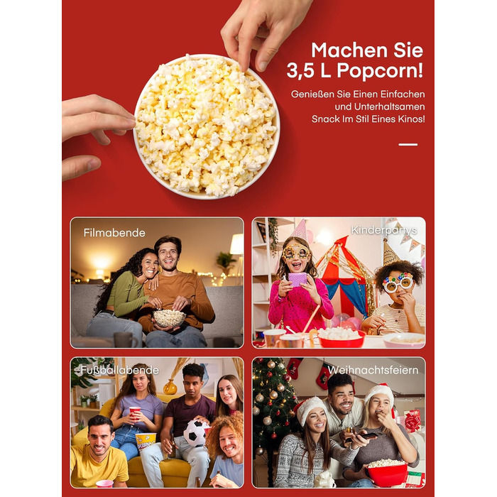 Машина для попкорну 3,5 л у вигляді візка, 1200 Вт, червона HOUSNAT