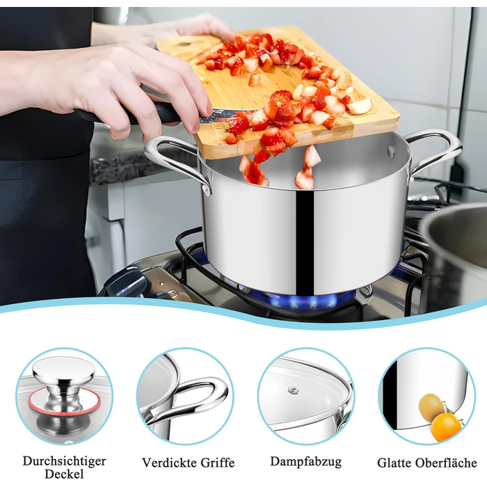 Каструля 3,3 л з нержавіючої сталі зі скляною кришкою 20 см HaWare