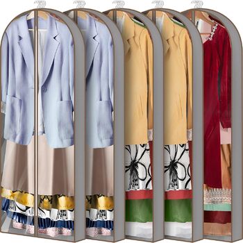 Сумка для одежды Костюм 5 шт., Высококачественные сумки для одежды Чехол для одежды Защитный чехол для костюма и платья Вечерние платья Дышащий костюм Сумка для путешествий, 152x610 см, серый