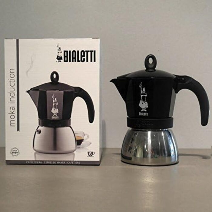 Мока-пот, Підходить для всіх плит, Еспресо (150 мл), (3 чашки, Moka Induction, Чорний)