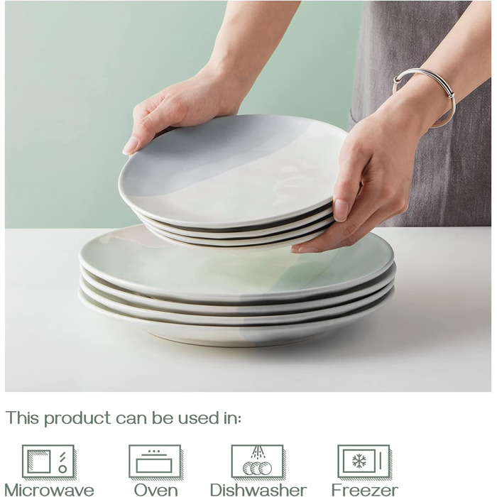 Керамические обеденные тарелки DOWAN 20,3 см, градиент, синие десертные тарелки, фарфоровые тарелки для закусок для салата, большие кухонные сервировочные тарелки, сейф для посудомоечной машины и микроволновой печи, 4 шт.