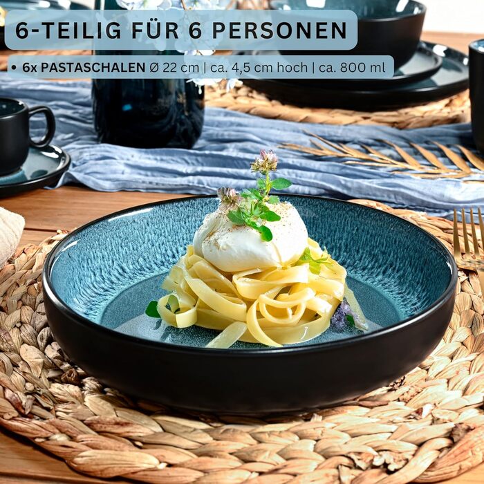 Кам&39яні миски для пасти 6 предметів, набір мисок для пасти на 6 осіб, набір мисок, придатний для миття в посудомийній машині та мікрохвильовій печі, велика багатофункціональна миска темно-сірого кольору 750 мл КОЛЕКЦІЯ VALUE (Vigo, миски для пасти 6 пре