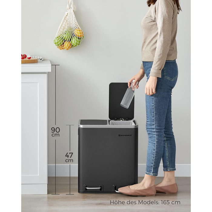 Кухонний контейнери для сміття, 2 x 15 л, чорний SONGMICS