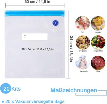 Вакуумные пакеты 20 пакетов 30 x 34 см sinzau