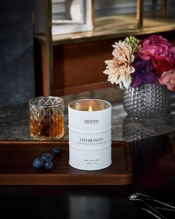 Ароматичні свічки M&SENSE з натурального соєвого воску, натуральна соєва свічка для домашнього декору, тривалий час горіння до 70 годин, класні подарунки для чоловіків та жінок (320 г, лічі, шипучі)