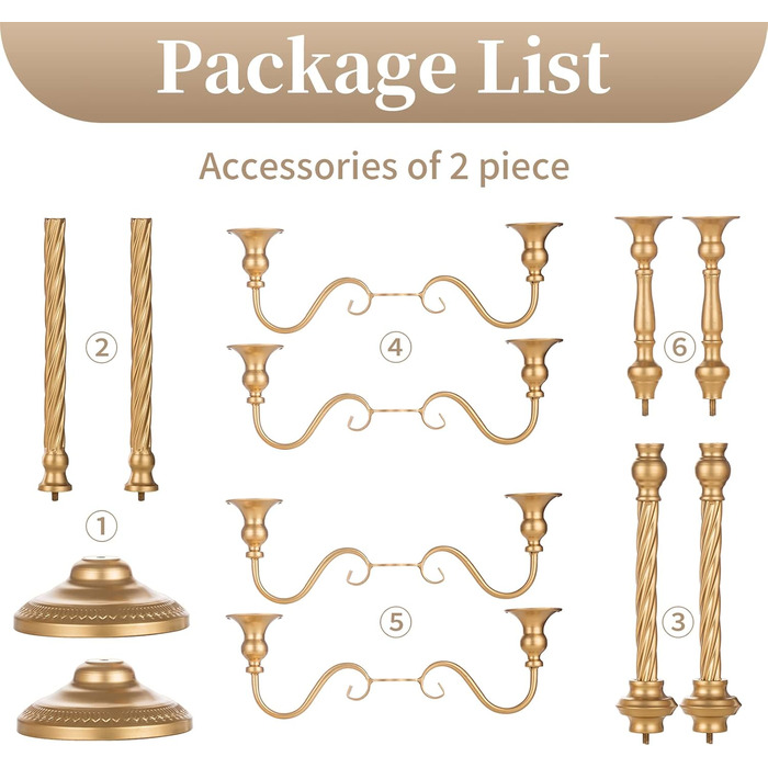 Золотий свічник-підсвічник для конічних свічок - вінтажний металевий свічник-підставка для свічок для весільного столу, прикраса вітальні, обіднього столу, журнального столика, бічного столика, різдвяного столика (2, золото-88 см), 88