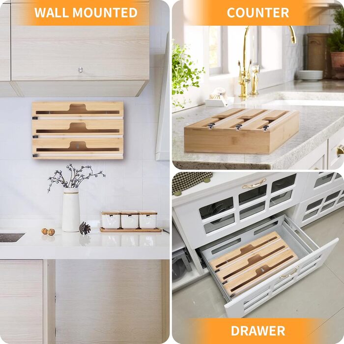 Диспенсер для рулонів фольги 30,7 см потрійний, бамбук DOSYEN