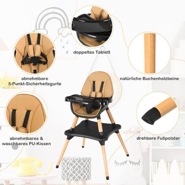 Дитячий стільчик для годування коричневий COSTWAY