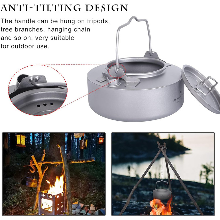 Титановий чайник для кемпінгу 700 мл. зі складною ручкою iBasingo