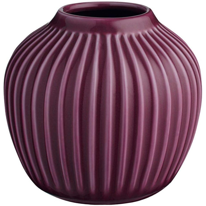 Порцелянова ваза Khler Hammershoi з канавками, сучасна ваза, кругла, цибулинна, ваза для квітів у скандинавському дизайні, 13 см (12,5 см, слива)