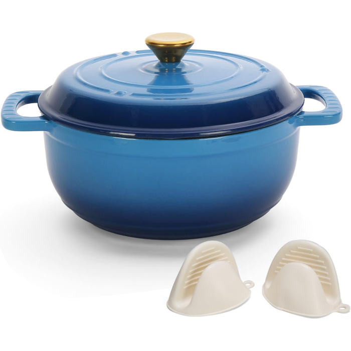 Чавунна жаровня 4,7 л з кришкою 26 см, синя LEADZM