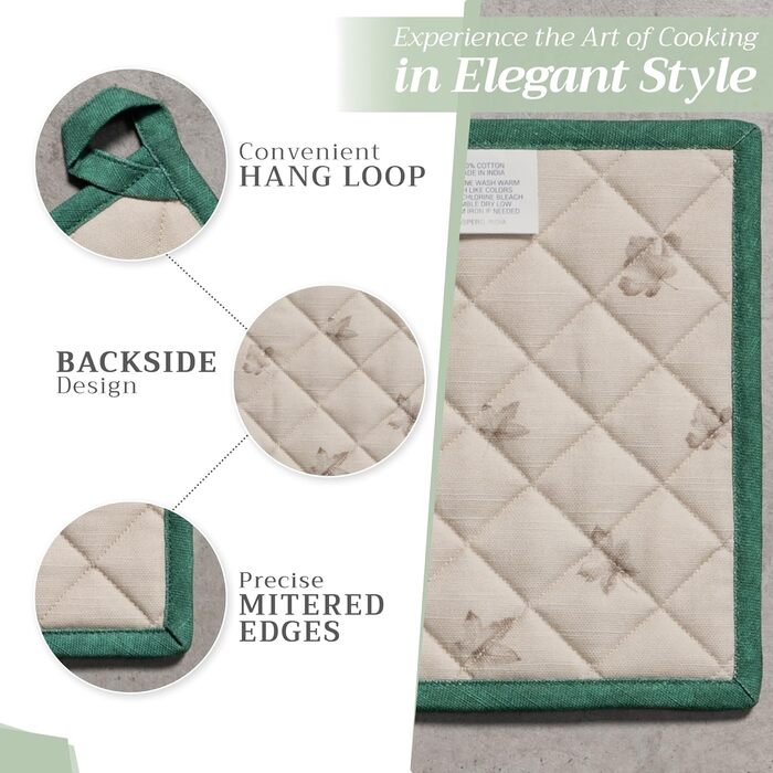 Рукавички для духовки Maison d&39 Hermine, підставки для каструль, 100 бавовна, термостійкі кухонні рукавички, рукавички для духовки (19 см x 33 см) та підставки для каструль (20 см x 20 см) для приготування їжі, Morzine - Рукавички для духовки на День по