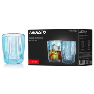 ARDESTO Набір склянок низьких 300мл, 2шт, скло, блакитний