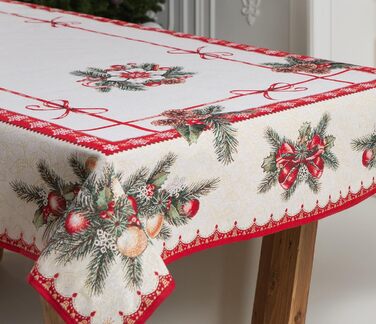 Дім різдвяної гобеленової різдвяної скатертини Скатертина на Різдво та Новий рік (різдвяні стрічки (блискучі), 140x140 см)