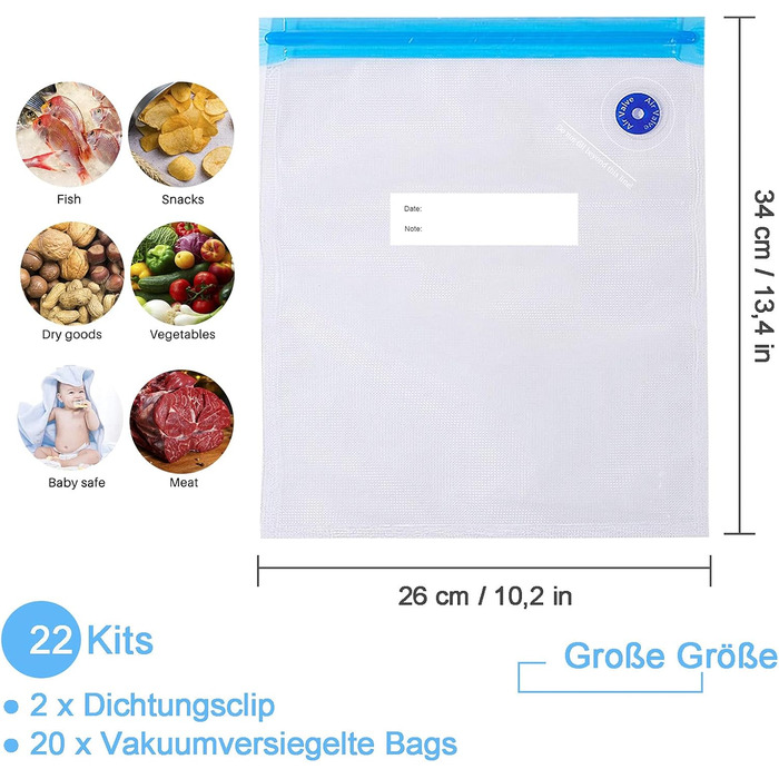 Вакуумні пакети 20 пакетів 26 х 40 см sinzau