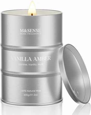 Ароматичні свічки M&SENSE з натурального соєвого воску, натуральна соєва свічка для домашнього декору, тривале горіння до 70 годин, класні подарунки-свічки для чоловіків і жінок (600 г, ванільно-янтарний)