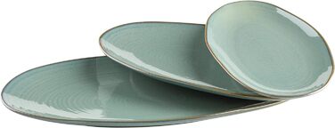 Серія Ноттінгем, набір з 3 сервірувальних тарілок, сервірувальні тарілки 3-х розмірів у вінтажному стилі неправильної форми, керамограніт, бірюзово-зелений