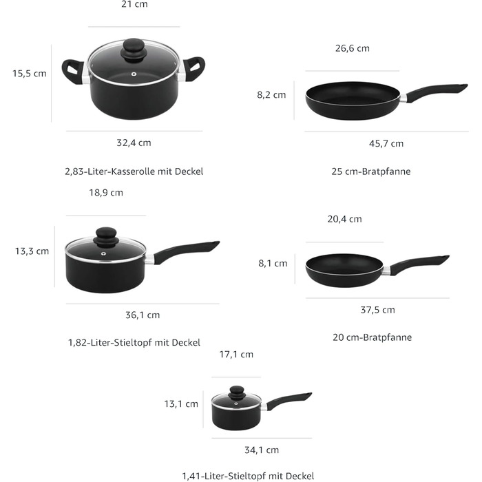 Набір посуду з антипригарним покриттям Kitchen-Profi Basics, чорний (8 предметів)