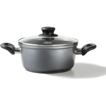 Каструля STONELINE XXL з литого алюмінію, велика, з кришкою, 7 л, антипригарне покриття зі справжніми кам&39яними частинками, індукційний посуд для всіх типів варильних поверхонь, духовка, приготування їжі без жиру та олії, сірий (24 см)