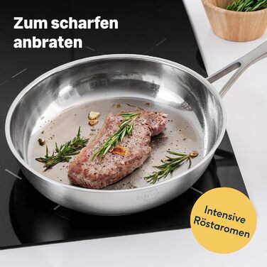 Набір з 3 сковорідок SILBERTHAL - Сковорідки з нержавіючої сталі без покриття - 20, 24 та 28 см - Сумісний з індукцією - Можна використовувати в духовці до 400C та мити в посудомийній машині Набір з 3 предметів 20, 24 28 см