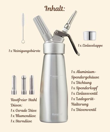 Диспенсер для вершків з 3 декоративними насадками 500 мл Runesol