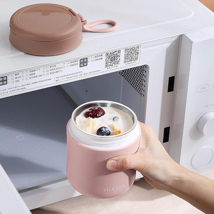 Герметичний ізольований харчовий контейнер, термоконтейнер, нержавіюча сталь, вакуумний харчовий контейнер з ложкою, для школи, роботи, пікніка (одношаровий) (рожевий)