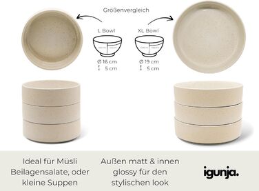Набір керамічного посуду igunja, набір мисок та тарілок 12 предметів на 4 особи Високоякісний, 100 ручної роботи, набір посуду з реактивною глазур&39ю, матовий зовні, глянцевий всередині (бежевий, миски XL)