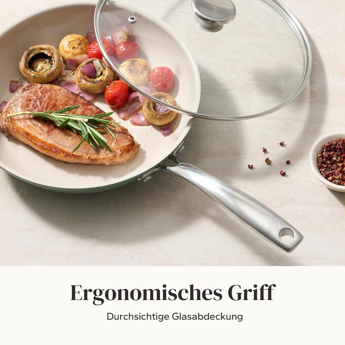 Набор индукционных сковородок со стеклянными крышками, 6 предметов 20, 24, 28 см, зеленый Redchef