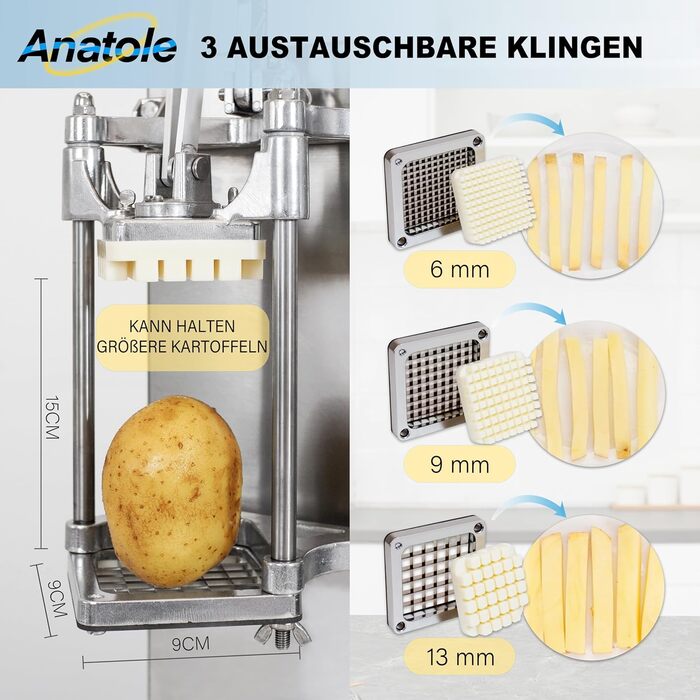 Апарат для нарізки картоплі фрі вертикальний з 3 змінними лезами Anatole