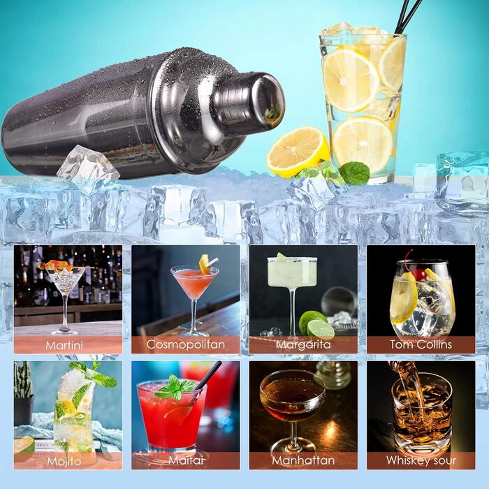 Набір коктейльних шейкерів, 5-компонентний набір бармена з нержавіючої сталі, 750 мл, професійний барменський набір для змішування мартіні, стильний домашній набір інструментів для бару з буклетом рецептів коктейлів