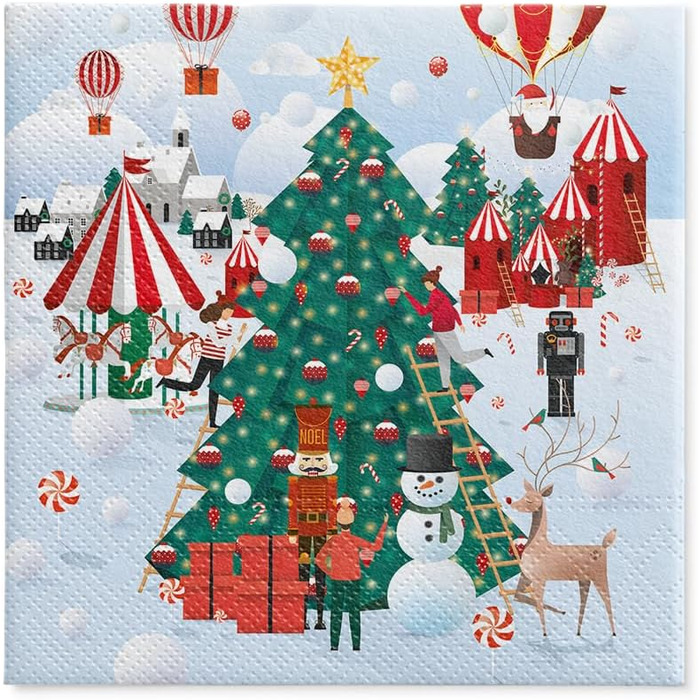 Серветки 3-шарові (33 x 33 см) I 20 шт. I Різнокольорові паперові серветки, ідеальні для різдвяного столу I Серветки - Різдво, зима, зірки, сніг, сніговики I (Різдвяна атмосфера)
